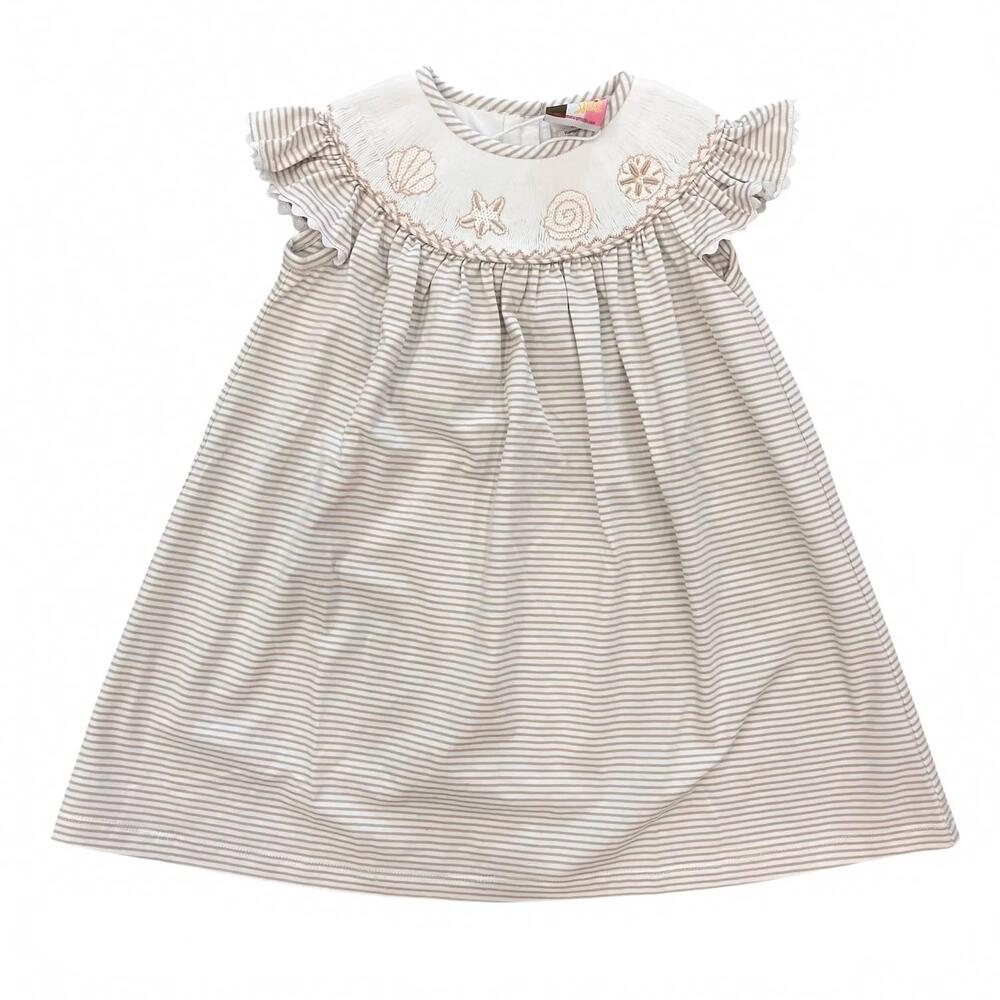 NEW BANANA SPLIT girl's seashell smocked bishop dress in ivory